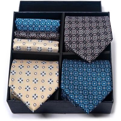 INSFITY Lot de 3 Cravates et Carrés de Poche Homme Classique Elegant Tissée Jacquard Coffret Cadeau Pour Fete et Mariage - Style 57 Bleu - Publicité INSFITY Lot de 3 Cravates et Carrés de Poche Homme Classique Elegant Tissée Jacquard Coffret Cadeau Pour Fete et Mariage - Style 57 Bleu - Publicité