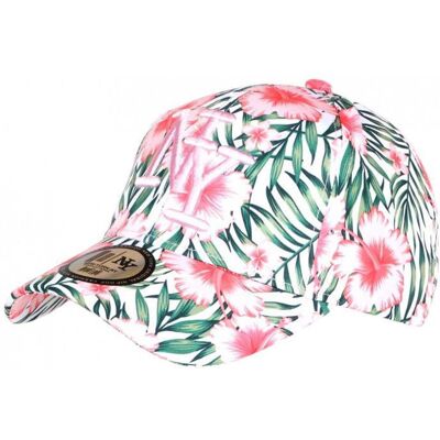 -Hip Hop Honour-Casquette NY Rose et Blanche Fleurs Tropicales Tendance Baseball Hawai - Rose Rose - Publicité -Hip Hop Honour-Casquette NY Rose et Blanche Fleurs Tropicales Tendance Baseball Hawai - Rose Rose - Publicité