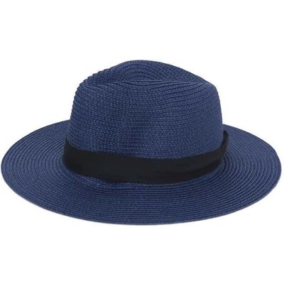 Chapeau dété - WISTWAY - Fedora Bleu marine - Unisexe - Paille/polyester - Large bord Bleu - Publicité Chapeau dété - WISTWAY - Fedora Bleu marine - Unisexe - Paille/polyester - Large bord Bleu - Publicité