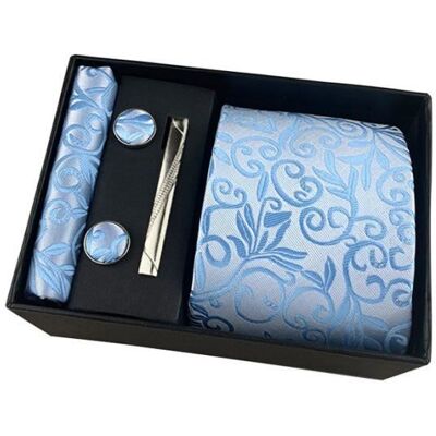 Cravate Homme - INSFITY - Jacquard Bleu clair - Coffret cadeau 4 pcs Bleu - Publicité Cravate Homme - INSFITY - Jacquard Bleu clair - Coffret cadeau 4 pcs Bleu - Publicité