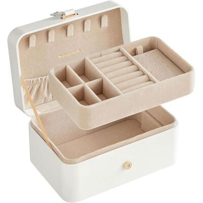 SONGMICS Boîte à Bijoux Portable Petit Écrin à accessoires Rangement Bijoux à 2 Niveaux Portable 11 x 16 x 8 cm Blanc Nuage - Publicité SONGMICS Boîte à Bijoux Portable Petit Écrin à accessoires Rangement Bijoux à 2 Niveaux Portable 11 x 16 x 8 cm Blanc Nuage - Publicité