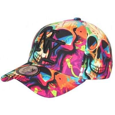 -Hip Hop Honour-Casquette NY Tête de Mort Rose Orange Streetwear Baseball Skull - Rose Rose - Publicité -Hip Hop Honour-Casquette NY Tête de Mort Rose Orange Streetwear Baseball Skull - Rose Rose - Publicité