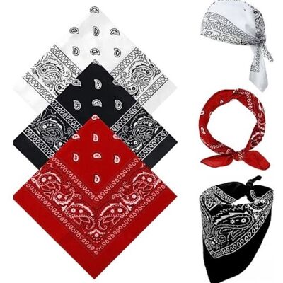 Lot de 3 Bandanas - Classique - 55 x 55 cm - Coton - Rouge Blanc Noir - Mixte - Publicité Lot de 3 Bandanas - Classique - 55 x 55 cm - Coton - Rouge Blanc Noir - Mixte - Publicité