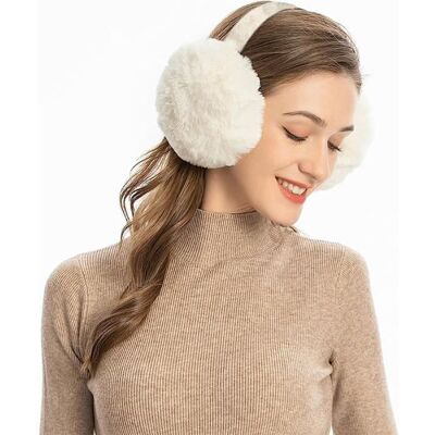Cache Oreille en Peluche pour Femme - LEOCLOTHO - Blanc - Tissu Polyester - Doux et Confortable Blanc - Publicité Cache Oreille en Peluche pour Femme - LEOCLOTHO - Blanc - Tissu Polyester - Doux et Confortable Blanc - Publicité