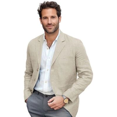 LEOCLOTHO Blazer Homme en coton Slim Fit Casual Printemps Veste Homme Automne 3 Boutons- Beige Beige - Publicité LEOCLOTHO Blazer Homme en coton Slim Fit Casual Printemps Veste Homme Automne 3 Boutons- Beige Beige - Publicité