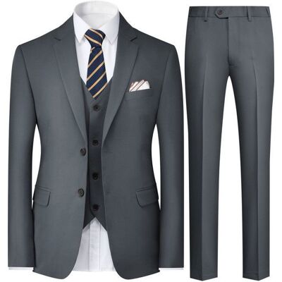 ALLTHEMEN Costume Homme 3 pièces Coupe Slim Mariage Casual Veste Gilet Pantalon 2 Boutons Gris foncé Gris - Publicité ALLTHEMEN Costume Homme 3 pièces Coupe Slim Mariage Casual Veste Gilet Pantalon 2 Boutons Gris foncé Gris - Publicité