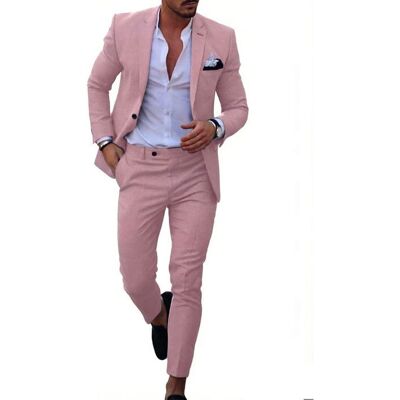 Costume Homme 2 Pièces-LEOCLOTHO-Veste et Pantalon–Coupe Slim-Rose Rose - Publicité Costume Homme 2 Pièces-LEOCLOTHO-Veste et Pantalon–Coupe Slim-Rose Rose - Publicité