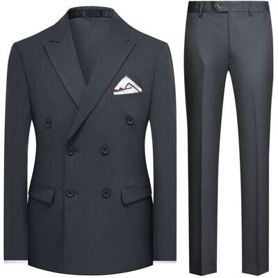 ALLTHEMEN Costume deux pièces pour homme couleur unie revers en pointe veste de costume croisée pantalon décontracté Gris foncé Noir - Publicité ALLTHEMEN Costume deux pièces pour homme couleur unie revers en pointe veste de costume croisée pantalon décontracté Gris foncé Noir - Publicité