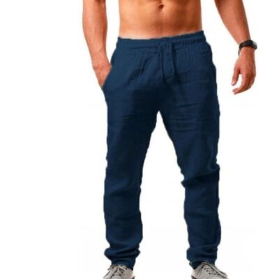 Pantalon Homme FONDUPIN Coton Lin Été Léger Respirant Décontracté Sport Poches Taille Élastique Bleu Bleu - Publicité Pantalon Homme FONDUPIN Coton Lin Été Léger Respirant Décontracté Sport Poches Taille Élastique Bleu Bleu - Publicité