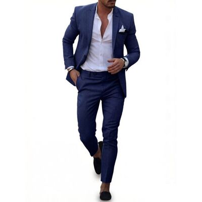 Costume Homme 2 Pièces-LEOCLOTHO-Veste et Pantalon–Coupe Slim-Bleu Marine Bleu - Publicité Costume Homme 2 Pièces-LEOCLOTHO-Veste et Pantalon–Coupe Slim-Bleu Marine Bleu - Publicité