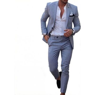 Costume Homme 2 Pièces-LEOCLOTHO-Veste et Pantalon–Coupe Slim-Bleu Clair Bleu - Publicité Costume Homme 2 Pièces-LEOCLOTHO-Veste et Pantalon–Coupe Slim-Bleu Clair Bleu - Publicité