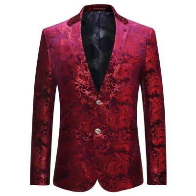 Allthemen Blazer à Paillettes Hommes Slim Fit Paisley Jacquard Suit Veste de Smoking de Mariage Rouge Rouge - Publicité Allthemen Blazer à Paillettes Hommes Slim Fit Paisley Jacquard Suit Veste de Smoking de Mariage Rouge Rouge - Publicité