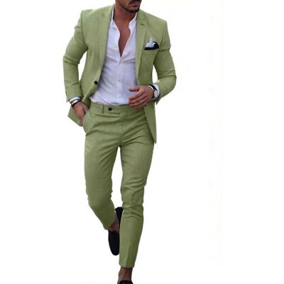 Costume Homme 2 Pièces-LEOCLOTHO-Veste et Pantalon–Coupe Slim-Vert Clair Vert - Publicité Costume Homme 2 Pièces-LEOCLOTHO-Veste et Pantalon–Coupe Slim-Vert Clair Vert - Publicité
