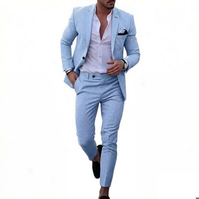 Costume Homme 2 Pièces-FONDUPIN-Veste et Pantalon–Coupe Slim-Bleu Ciel Bleu - Publicité Costume Homme 2 Pièces-FONDUPIN-Veste et Pantalon–Coupe Slim-Bleu Ciel Bleu - Publicité