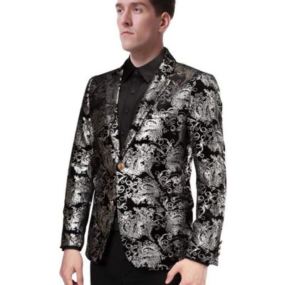 Allthemen Blazer à Paillettes Hommes Slim Fit Paisley Jacquard Suit Veste de Smoking de Mariage Argenté - Publicité Allthemen Blazer à Paillettes Hommes Slim Fit Paisley Jacquard Suit Veste de Smoking de Mariage Argenté - Publicité