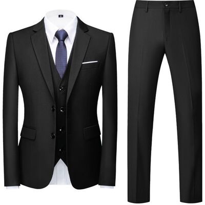 Allthemen Costume Homme Mariage 3 Pièces Slim Fit Smoking Couleur Unie Deux Boutons Formel Veste Gilet et Pantalon Noir Noir - Publicité Allthemen Costume Homme Mariage 3 Pièces Slim Fit Smoking Couleur Unie Deux Boutons Formel Veste Gilet et Pantalon Noir Noir - Publicité