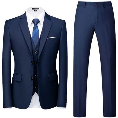 Allthemen Costume Homme Mariage 3 Pièces Slim Fit Smoking Couleur Unie Deux Boutons Formel Veste Gilet et Pantalon Bleu Bleu - Publicité Allthemen Costume Homme Mariage 3 Pièces Slim Fit Smoking Couleur Unie Deux Boutons Formel Veste Gilet et Pantalon Bleu Bleu - Publicité