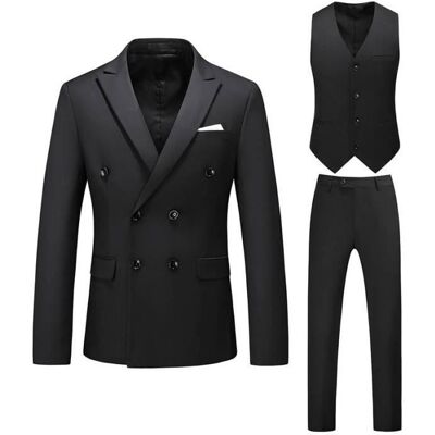 INSFITY Costume Cérémonie Homme Slim Fit 3 Pièces à Double Boutonnage Vetement Formel Mariage Couleur Unie - Noir Noir - Publicité INSFITY Costume Cérémonie Homme Slim Fit 3 Pièces à Double Boutonnage Vetement Formel Mariage Couleur Unie - Noir Noir - Publicité