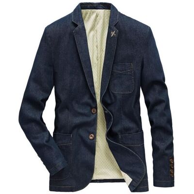 INSFITY Blazer Veste Homme en Jean Col rabattu Manches Longues Casual pour Printemps Automne - Bleu fonce Bleu - Publicité INSFITY Blazer Veste Homme en Jean Col rabattu Manches Longues Casual pour Printemps Automne - Bleu fonce Bleu - Publicité