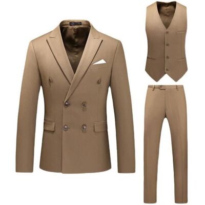 INSFITY Costume Cérémonie Homme Slim Fit 3 Pièces à Double Boutonnage Vetement Formel Mariage Couleur Unie - Kaki Marron - Publicité INSFITY Costume Cérémonie Homme Slim Fit 3 Pièces à Double Boutonnage Vetement Formel Mariage Couleur Unie - Kaki Marron - Publicité