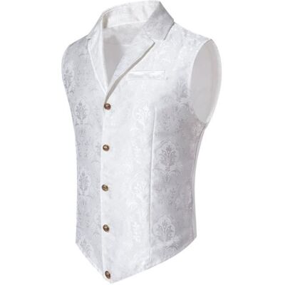 INSFITY Gilet De Costume Homme Slim Col Revers Sans Manche Soirée Casual Couleur Unie Imprimé - Blanc Blanc - Publicité INSFITY Gilet De Costume Homme Slim Col Revers Sans Manche Soirée Casual Couleur Unie Imprimé - Blanc Blanc - Publicité