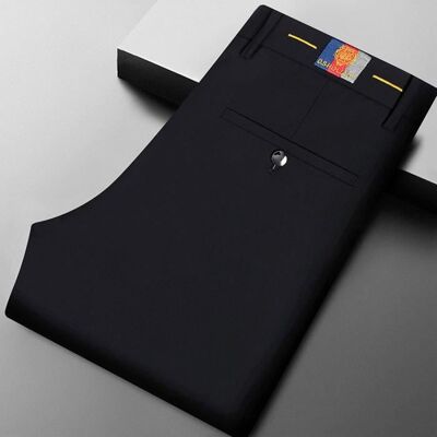 INSFITY Pantalon de Costume Business Homme Strech Coupe Droite Pantalon Leger Elegant Couleur Unie Tissu Confortable - Noir Noir - Publicité INSFITY Pantalon de Costume Business Homme Strech Coupe Droite Pantalon Leger Elegant Couleur Unie Tissu Confortable - Noir Noir - Publicité