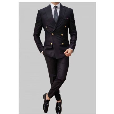 KEBELLO Costume croisé - Marine - Homme - Veste doublée - Pantalon 1 pli - 100% polyester Noir - Publicité KEBELLO Costume croisé - Marine - Homme - Veste doublée - Pantalon 1 pli - 100% polyester Noir - Publicité