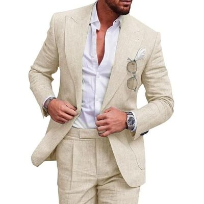 FONDUPIN Costume Homme-LEOCLOTHO-Deux pièces Lin – Coupe Slim – Grand Taille-Beige Beige - Publicité FONDUPIN Costume Homme-LEOCLOTHO-Deux pièces Lin – Coupe Slim – Grand Taille-Beige Beige - Publicité