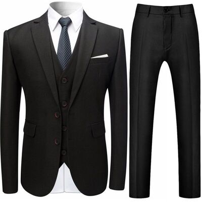 Allthemen Costume Homme 3 Pièces Mariage Slim Fit Formel Deux Boutons-Blazer Veste Gilet et Pantalon Noir Noir - Publicité Allthemen Costume Homme 3 Pièces Mariage Slim Fit Formel Deux Boutons-Blazer Veste Gilet et Pantalon Noir Noir - Publicité