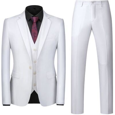 MOBIGARLAN Costume Homme 3 pièces Mariage Business Slim Fit Smoking Simple Poitrine à Deux Boutons Men Suits Fête Confort XD11 blanc Blanc - Publicité MOBIGARLAN Costume Homme 3 pièces Mariage Business Slim Fit Smoking Simple Poitrine à Deux Boutons Men Suits Fête Confort XD11 blanc Blanc - Publicité