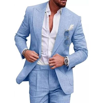 Costume Homme-LEOCLOTHO-Deux pièces Lin – Coupe Slim – Grand Taille-Bleu ciel Bleu - Publicité Costume Homme-LEOCLOTHO-Deux pièces Lin – Coupe Slim – Grand Taille-Bleu ciel Bleu - Publicité