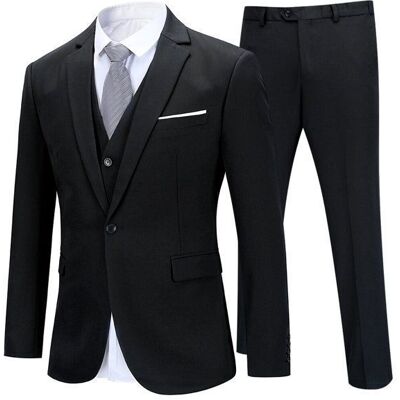 Allthemen Costume Homme Mariage 3 Pièces Slim Fit Smoking Veste Gilet et Pantalon Un Bouton Couleur Pure Formel Noir Noir - Publicité Allthemen Costume Homme Mariage 3 Pièces Slim Fit Smoking Veste Gilet et Pantalon Un Bouton Couleur Pure Formel Noir Noir - Publicité