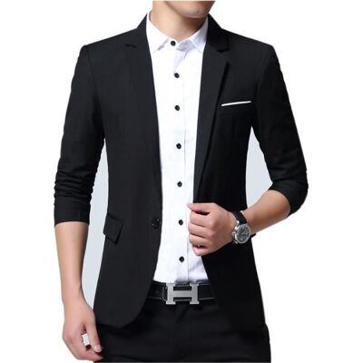 FONDUPIN Blazer HommeSlim Fit Veste de Costume HommeVeste de Smoking Homme Simple Poitrine Bouton pour Mariage Business Fête-Noir Noir - Publicité FONDUPIN Blazer HommeSlim Fit Veste de Costume HommeVeste de Smoking Homme Simple Poitrine Bouton pour Mariage Business Fête-Noir Noir - Publicité