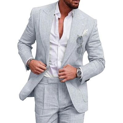 Costume Homme-LEOCLOTHO-Deux pièces Lin – Coupe Slim – Grand Taille-Gris clair Gris - Publicité Costume Homme-LEOCLOTHO-Deux pièces Lin – Coupe Slim – Grand Taille-Gris clair Gris - Publicité