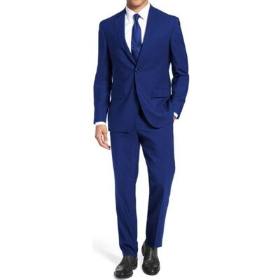 KEBELLO Costume Homme - Fil à Fil Bleu - Veste doublée - Pantalon 1 pli - Fabrication italienne Bleu - Publicité KEBELLO Costume Homme - Fil à Fil Bleu - Veste doublée - Pantalon 1 pli - Fabrication italienne Bleu - Publicité