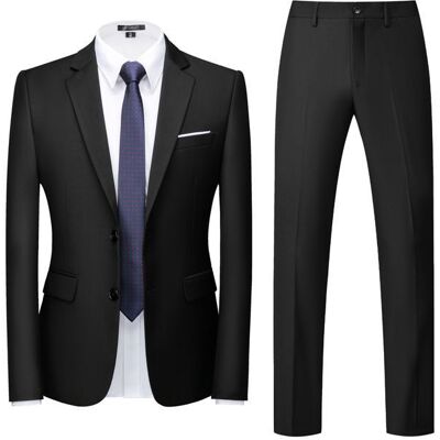 Allthemen Costume Homme Tailleur 2 Pièces Slim Fit Veste de Smoking Mariage Casual Deux Boutons Formel Noir Noir - Publicité Allthemen Costume Homme Tailleur 2 Pièces Slim Fit Veste de Smoking Mariage Casual Deux Boutons Formel Noir Noir - Publicité