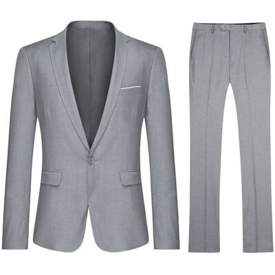 Allthemen Costume Homme Formel 2 pièces Un Bouton Slim Fit Veste Couleur Uni daffaire Gris Clair Gris - Publicité Allthemen Costume Homme Formel 2 pièces Un Bouton Slim Fit Veste Couleur Uni daffaire Gris Clair Gris - Publicité