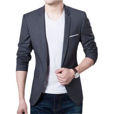 FONDUPIN Blazer Homme Slim Fit Veste de Costume HommeVeste de Smoking Homme Simple Poitrine Bouton pour Mariage Business Fête-Gris Gris - Publicité FONDUPIN Blazer Homme Slim Fit Veste de Costume HommeVeste de Smoking Homme Simple Poitrine Bouton pour Mariage Business Fête-Gris Gris - Publicité