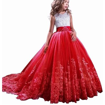 FONDUPIN Princesse Robe FillesBrodées Robe Ceremonie Fille de SoireeSans manches Robe Mariage Fille de Communion Costume-Rouge - Publicité FONDUPIN Princesse Robe FillesBrodées Robe Ceremonie Fille de SoireeSans manches Robe Mariage Fille de Communion Costume-Rouge - Publicité