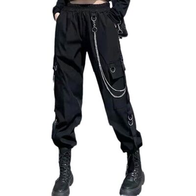 FINDPITAYA Pantalon Cargo Noir - Techwear Femme - Jambes Larges - Style Rock Décontracté - Chaîne Noir - Publicité FINDPITAYA Pantalon Cargo Noir - Techwear Femme - Jambes Larges - Style Rock Décontracté - Chaîne Noir - Publicité