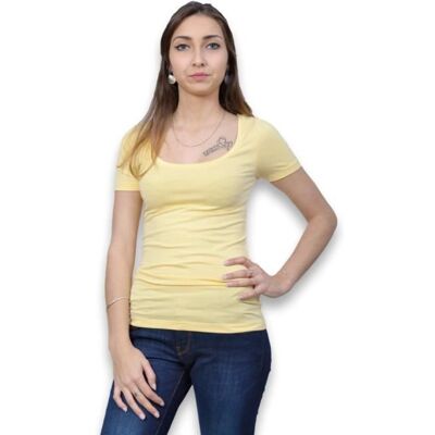 Tee shirt manches courtes femme - B.YOUNG - Jaune - Col ras du cou échancré Jaune - Publicité Tee shirt manches courtes femme - B.YOUNG - Jaune - Col ras du cou échancré Jaune - Publicité