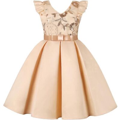 INSFITY Robe Princesse Cérémonie Fille Paillettes - Marque - Sans Manches - Ceinture Noeud Papillon Beige - Publicité INSFITY Robe Princesse Cérémonie Fille Paillettes - Marque - Sans Manches - Ceinture Noeud Papillon Beige - Publicité