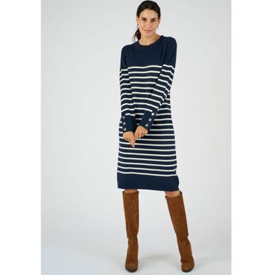 Damart - Robe-pull esprit marinière Thermolactyl - Marine Rayé Bleu - Publicité Damart - Robe-pull esprit marinière Thermolactyl - Marine Rayé Bleu - Publicité