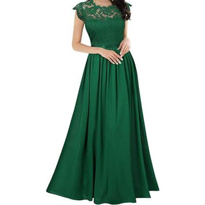 INSFITY Robe de Cocktail Femme Mousseline de Soie Robe de Soirée Longue Dentelle Col Rond Vert - Publicité INSFITY Robe de Cocktail Femme Mousseline de Soie Robe de Soirée Longue Dentelle Col Rond Vert - Publicité