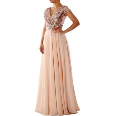 MISSMAO Robe de Soirée Femme Longue Paillettes Mousseline de Soie Fluide col en V Manches Courtes A-Line Élégante Robes de BalBeige Beige - Publicité MISSMAO Robe de Soirée Femme Longue Paillettes Mousseline de Soie Fluide col en V Manches Courtes A-Line Élégante Robes de BalBeige Beige - Publicité
