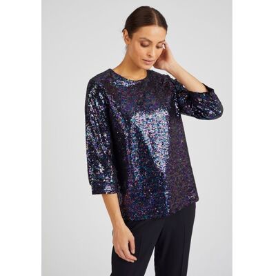 Damart - Blouse à sequins - Multicolore Bleu - Publicité Damart - Blouse à sequins - Multicolore Bleu - Publicité