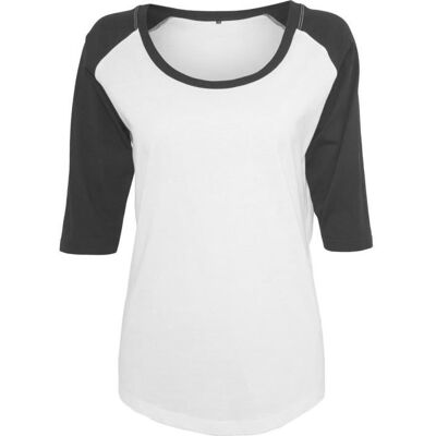 BUILD YOUR BRAND T-shirt femme bicolore BY022 - noir et blanc - manches 3/4 - col large Noir - Publicité BUILD YOUR BRAND T-shirt femme bicolore BY022 - noir et blanc - manches 3/4 - col large Noir - Publicité