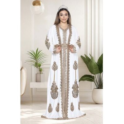 caftan alka blanc cape brode takchita abaya karakou grande taille robe dubai oriental Blanc - Publicité caftan alka blanc cape brode takchita abaya karakou grande taille robe dubai oriental Blanc - Publicité