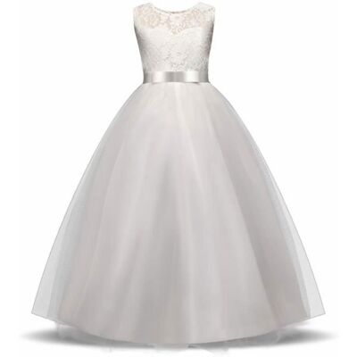 INSFITY Robe Princesse Fille Cérémonie en Dentelle Robe Longue Broderie de Soirée de Mariage Tulle Sans Manches Blanc - Publicité INSFITY Robe Princesse Fille Cérémonie en Dentelle Robe Longue Broderie de Soirée de Mariage Tulle Sans Manches Blanc - Publicité