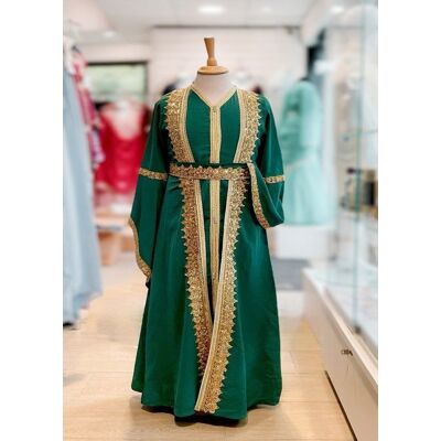 Takchita Caftan enfant fille Ayaan double Vert robe oriental abaya karakou djellaba Vert - Publicité Takchita Caftan enfant fille Ayaan double Vert robe oriental abaya karakou djellaba Vert - Publicité